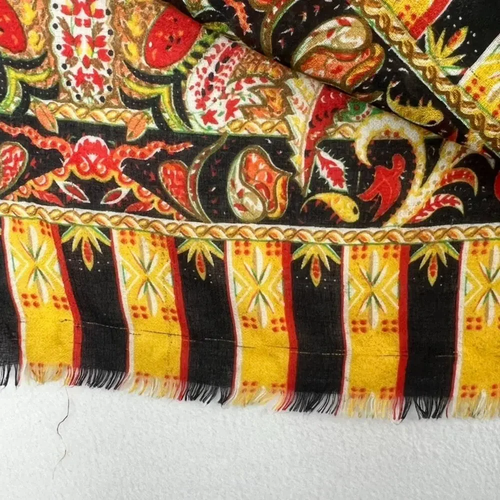 Scarf Wrap Shawl Floral XL Long Orange Green Vtg Viscose